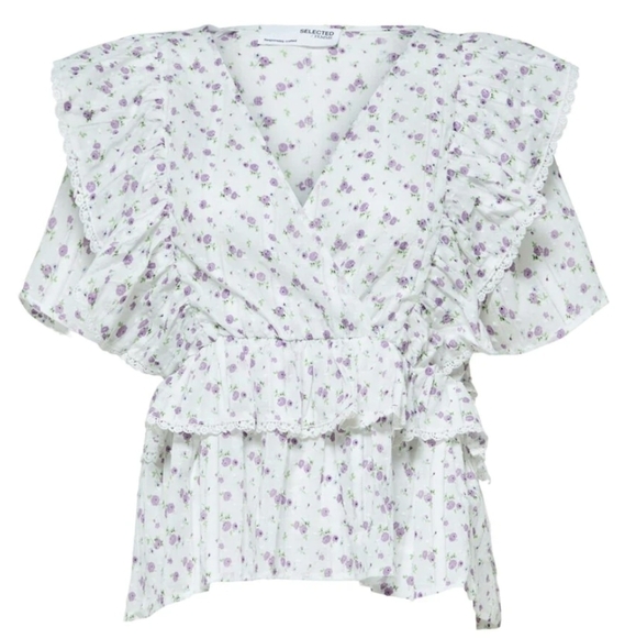 Selected FEMME Susy Ruffled floral blouse top 34 xs - Picture 14 of 16